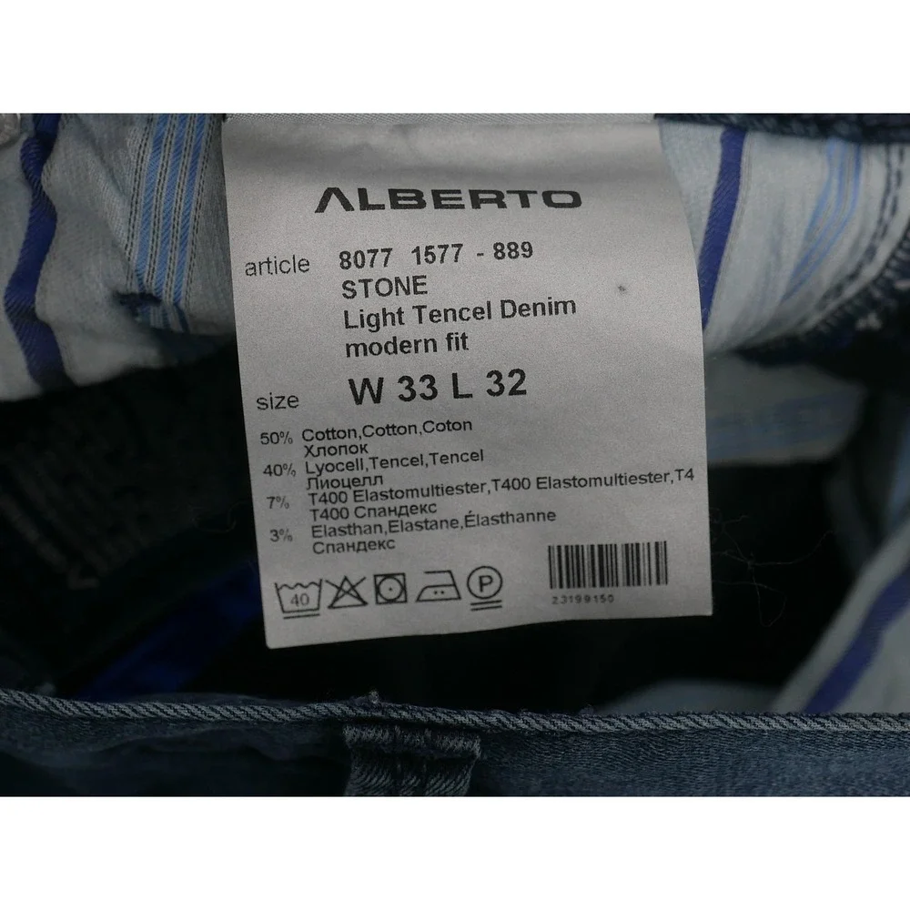 ALBERTO Stone Modern Fit T400 Jeans Blue Light Tencel Denim Men's 33x32